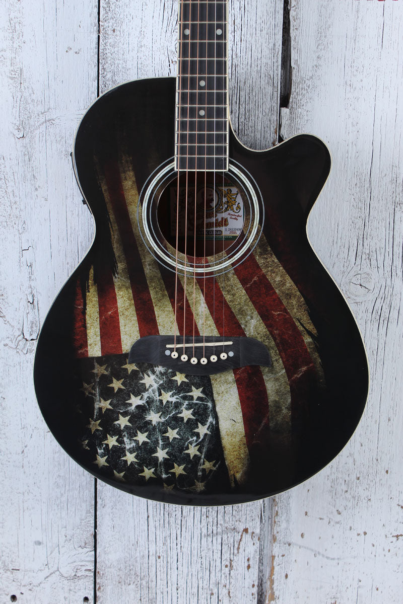 Oscar Schmidt Concert Cutaway Acoustic Electric Guitar USA Flag Graphic