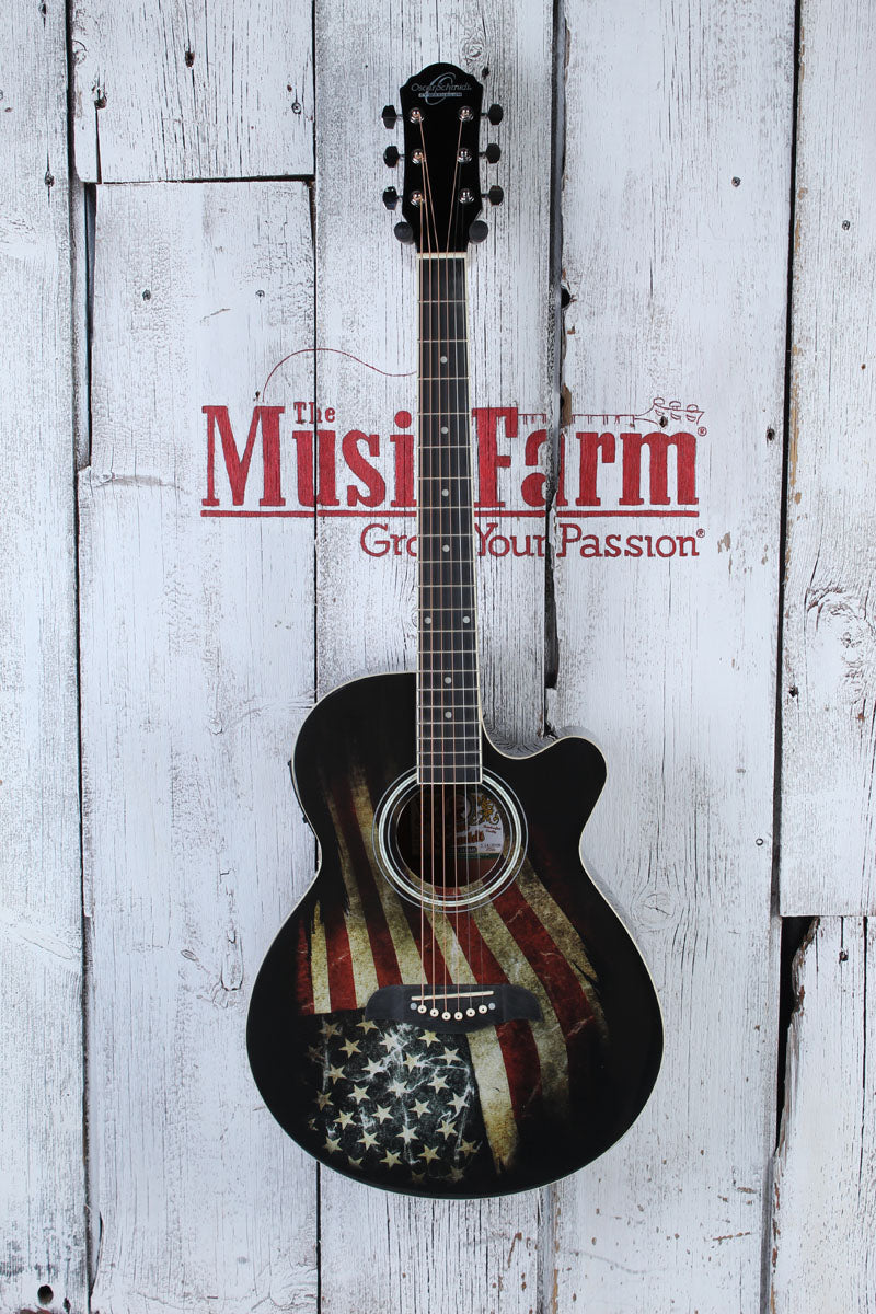 Oscar Schmidt Concert Cutaway Acoustic Electric Guitar USA Flag Graphic