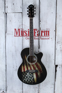Oscar Schmidt Concert Cutaway Acoustic Electric Guitar USA Flag Graphic