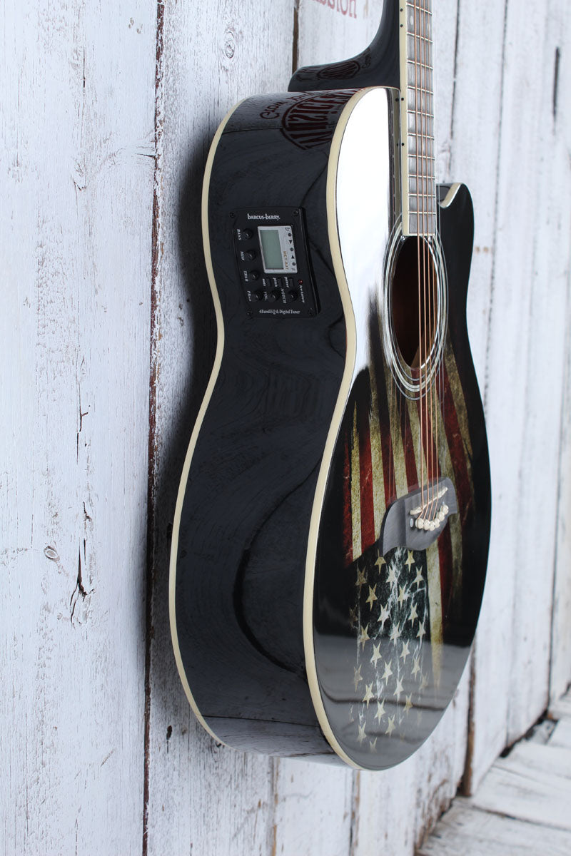 Oscar Schmidt Concert Cutaway Acoustic Electric Guitar USA Flag Graphic