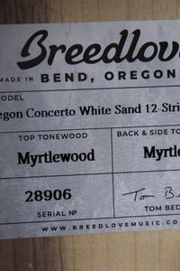 Breedlove Oregon Concerto White Sand 12 String Acoustic Electric Guitar w Case