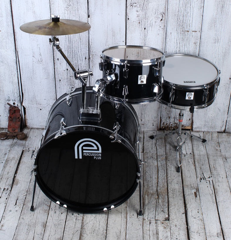 Percussion Plus 3 Piece Drum Shell Kit with Pedal Snare Stand Mini Boom & Cymbal