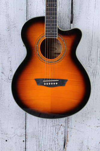 Washburn EA15 ATB Mini Jumbo Acoustic Electric Guitar Flame Maple Tobacco Burst