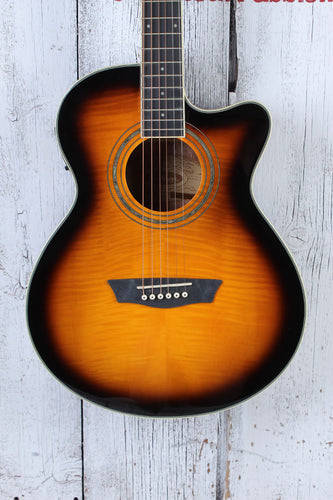 Washburn EA15 ATB Mini Jumbo Acoustic Electric Guitar Flame Maple Tobacco Burst