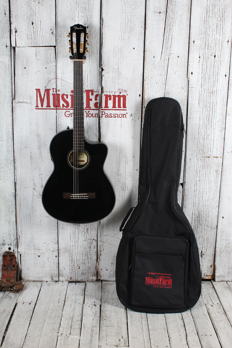 Fender CN-140SCE Nylon Thinline Concert Acoustic Electric Guitar Black w Gig Bag