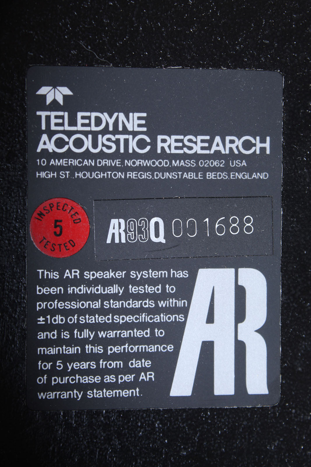 Teledyne Acoustic Research AR93Q Speaker Cabinets Pair of Speaker Cabinets