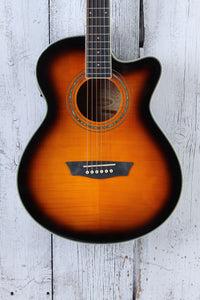 Washburn EA15 ATB Mini Jumbo Acoustic Electric Guitar Flame Maple Tobacco Burst