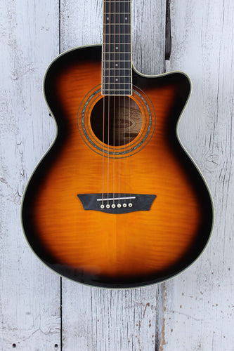 Washburn EA15 ATB Mini Jumbo Acoustic Electric Guitar Flame Maple Tobacco Burst
