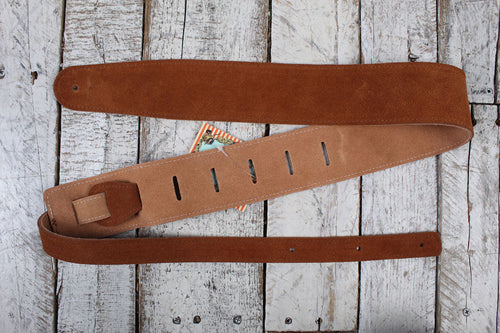 Henry Heller 2.5 Inch Brown Capri Suede Guitar Strap with Nubuck Backing