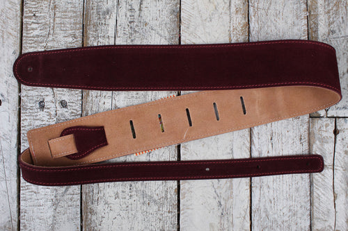 Henry Heller 2.5 Inch Burgandy Capri Suede Guitar Strap with Nubuck Backing