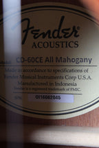 Fender 2016 CD-60CE All Mahogany Acoustic Electric Guitar with Hardshell Case