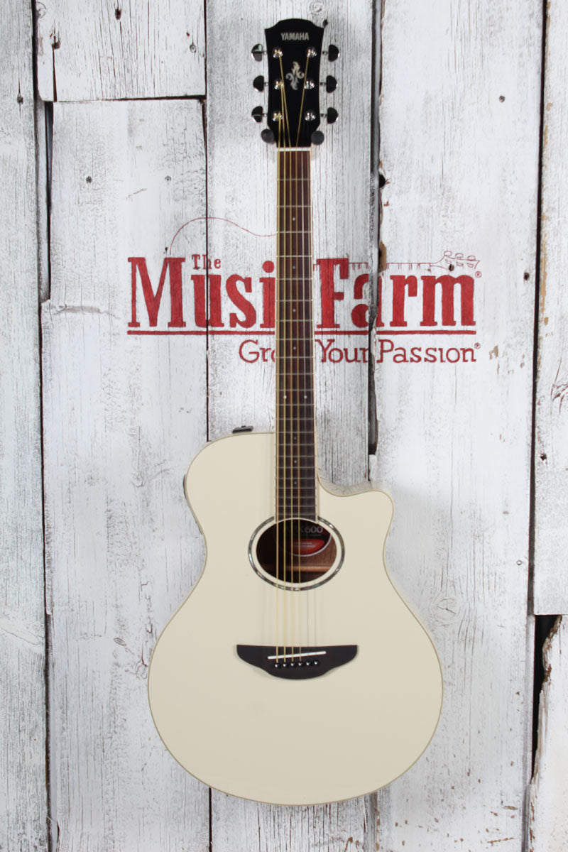 Yamaha APX600 Thinline Cutaway Acoustic Electric Guitar Vintage White Finish