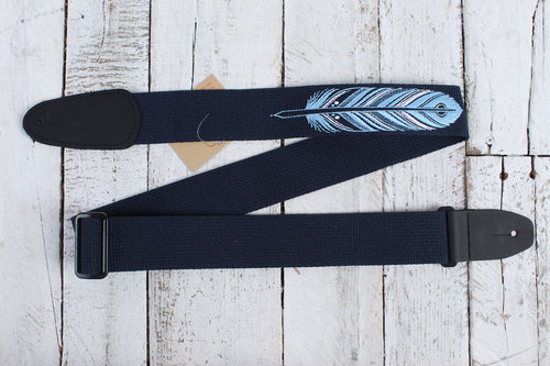 Henry Heller 2 Inch David Hale Cotton with Embroidered Feather Design Blue