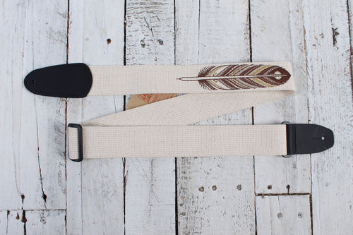 Henry Heller 2 Inch David Hale Cotton with Embroidered Feather Design Guitar Strap