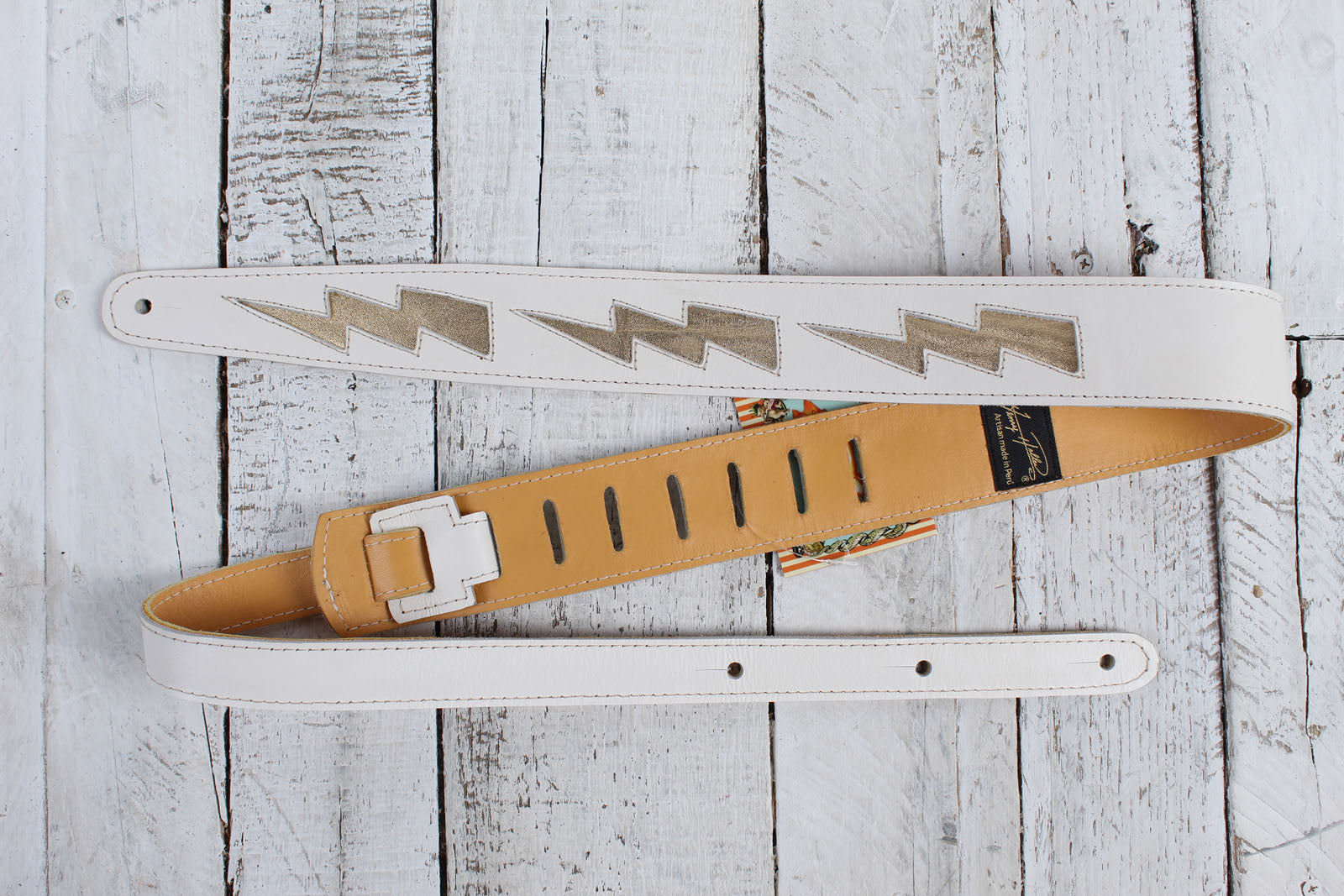 Henry Heller Bone Color Capri Leather Guitar Strap with Gold Leather Bolts Main image