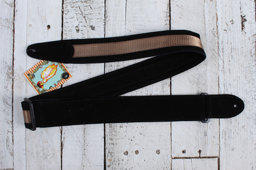Henry Heller 2 Inch Wide Black with Gold Adjustable Peruvian Guitar Strap
