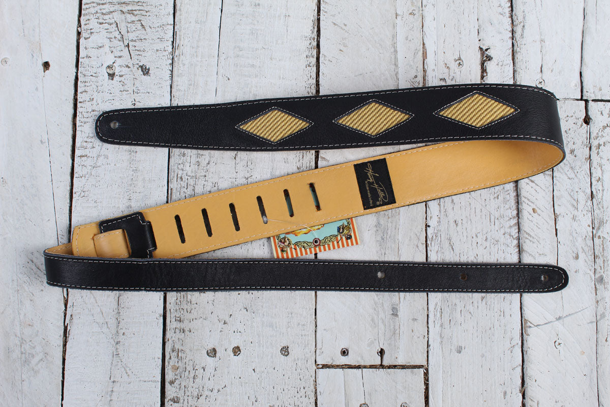 Henry Heller 2 Inch Diamond Cut Out Guitar Strap Black and Tweed