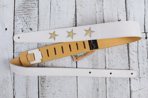 Henry Heller Bone Color Capri Leather Guitar Strap with Gold Leather Stars