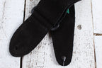 Henry Heller 2 Inch Wide Black with Green Strip Suede Adjustable Guitar Strap