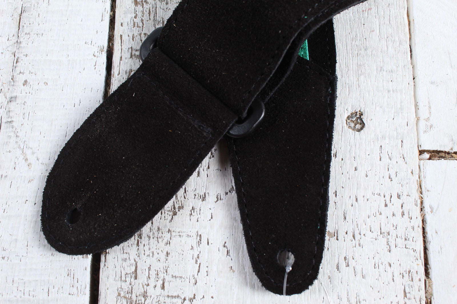 Henry Heller 2 Inch Wide Black with Green Strip Suede Adjustable Guitar Strap