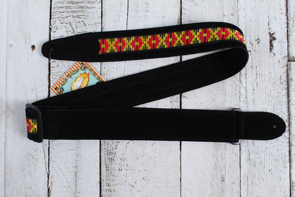 Henry Heller 2 Inch Wide Black with Red and Yellow Adjustable Peruvian Guitar Strap