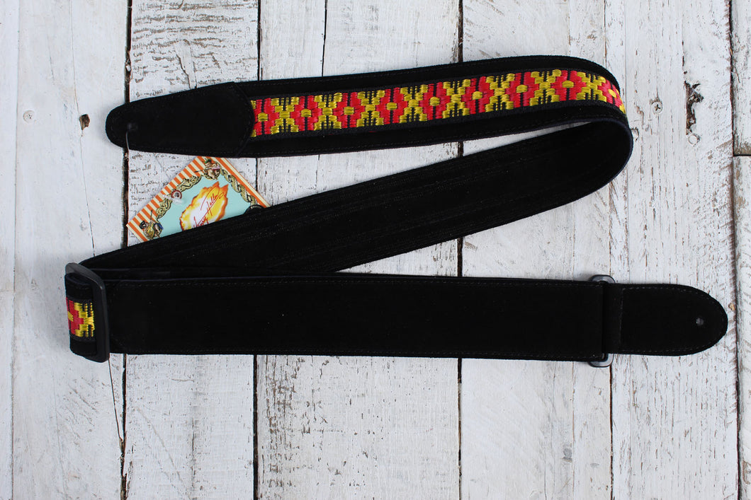 Henry Heller 2 Inch Wide Black with Red and Yellow Adjustable Peruvian Guitar Strap