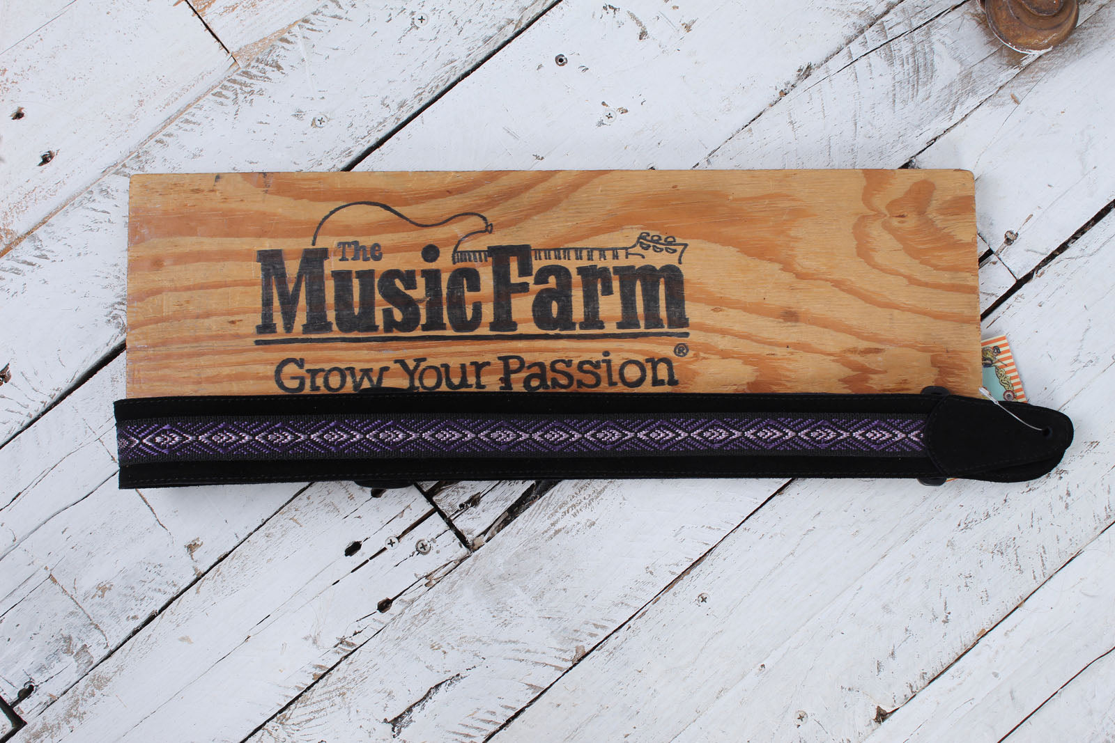 Henry Heller 2 Inch Wide Black with Purple and White Adjustable Peruvian Guitar Strap