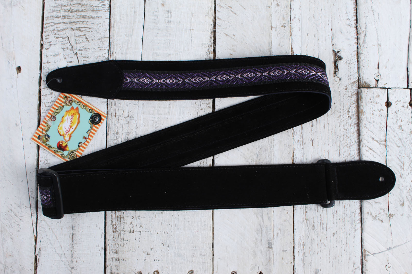 Henry Heller 2 Inch Wide Black with Purple and White Adjustable Peruvian Guitar Strap Main image