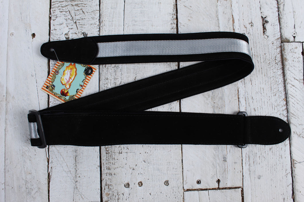 Henry Heller 2 Inch Wide Black with Silver Adjustable Peruvian Guitar Strap