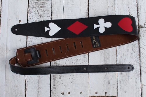 Henry Heller 2.5 Inch Garment Leather Guitar Strap Playing Cards Black