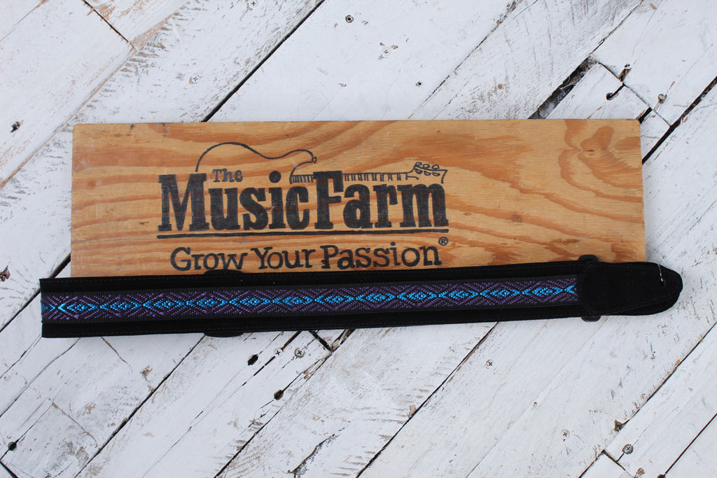 Henry Heller 2 Inch Wide Black with Blue and Purple Adjustable Peruvian Guitar Strap