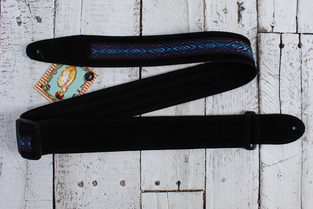 Henry Heller 2 Inch Wide Black with Blue and Purple Adjustable Peruvian Guitar Strap