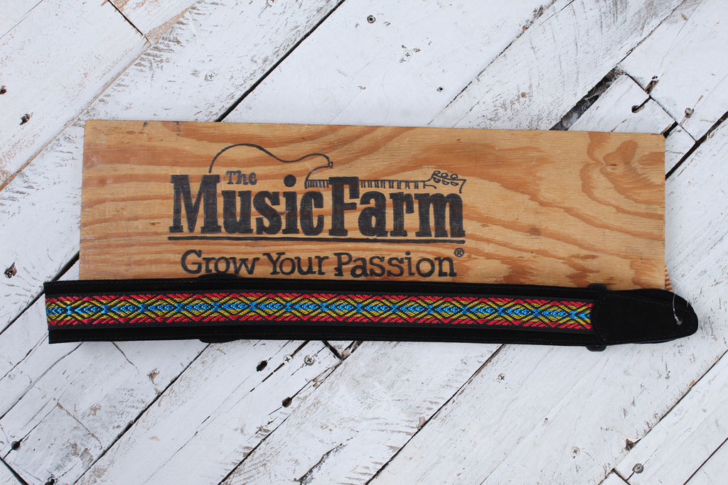 Henry Heller 2 Inch Wide Black with Red Yellow Blue Adjustable Peruvian Guitar Strap