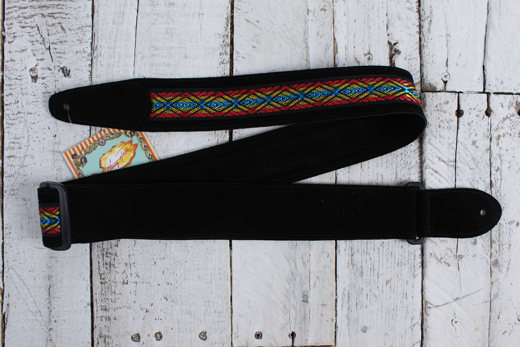 Henry Heller 2 Inch Wide Black with Red Yellow Blue Adjustable Peruvian Guitar Strap