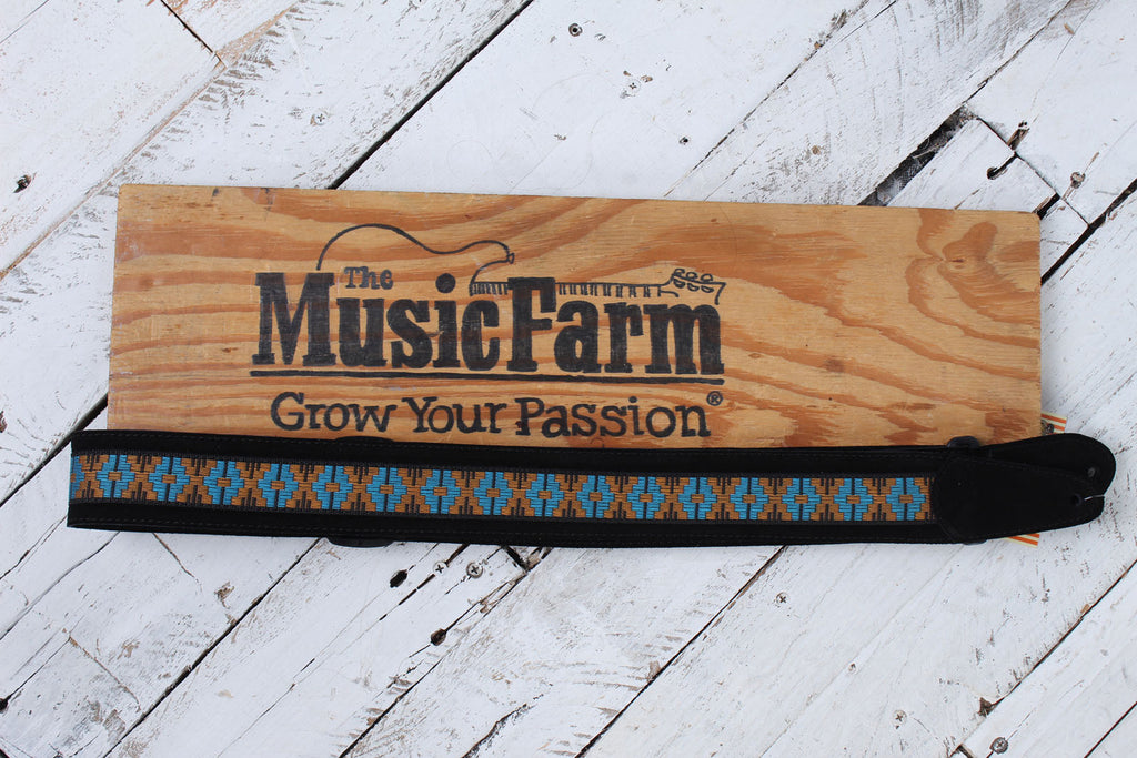 Henry Heller 2 Inch Wide Black with Blue and Orange Adjustable Peruvian Guitar Strap