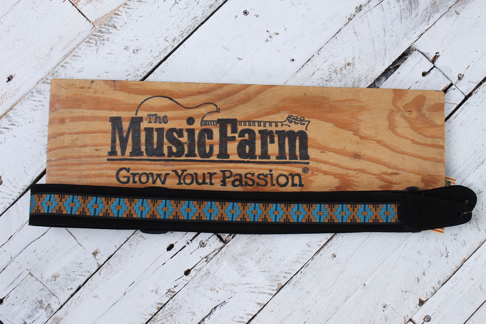 Henry Heller 2 Inch Wide Black with Blue and Orange Adjustable Peruvian Guitar Strap
