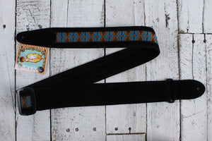 Henry Heller 2 Inch Wide Black with Blue and Orange Adjustable Peruvian Guitar Strap