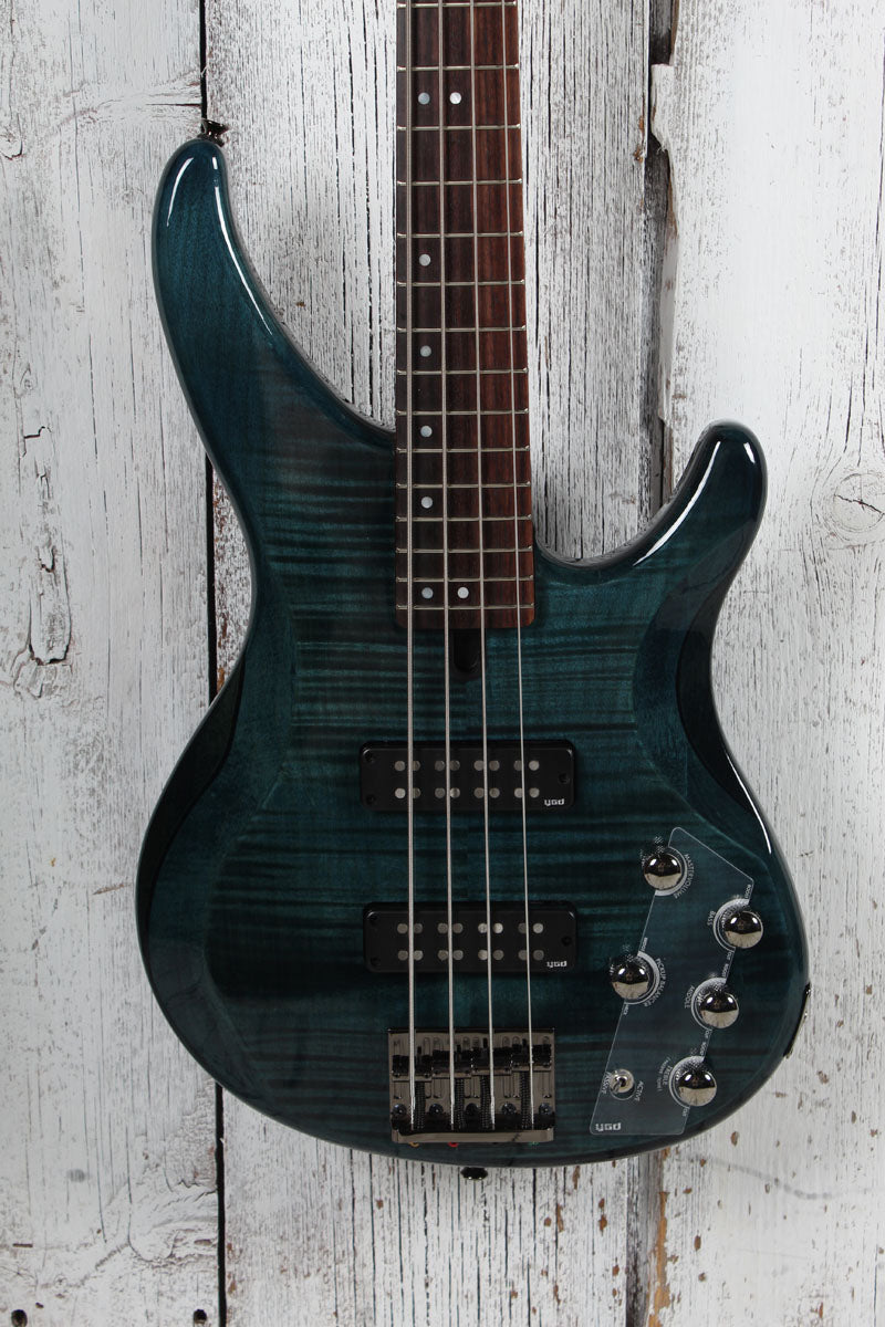 Yamaha TRBX604FM 4 String Electric Bass Guitar Flame Maple Top Indigo Blue Main image