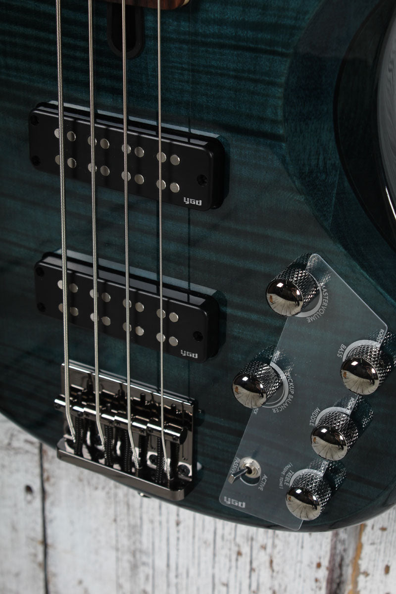 Yamaha TRBX604FM 4 String Electric Bass Guitar Flame Maple Top Indigo Blue