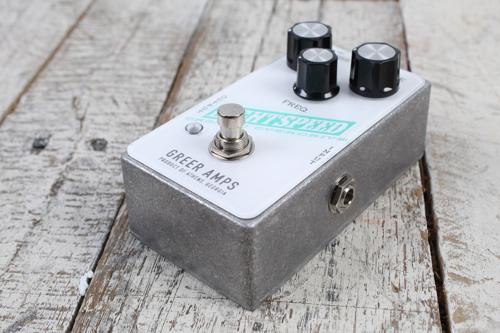 Greer Lightspeed Organic Overdrive White Teal Black Electric Guitar Effect Pedal