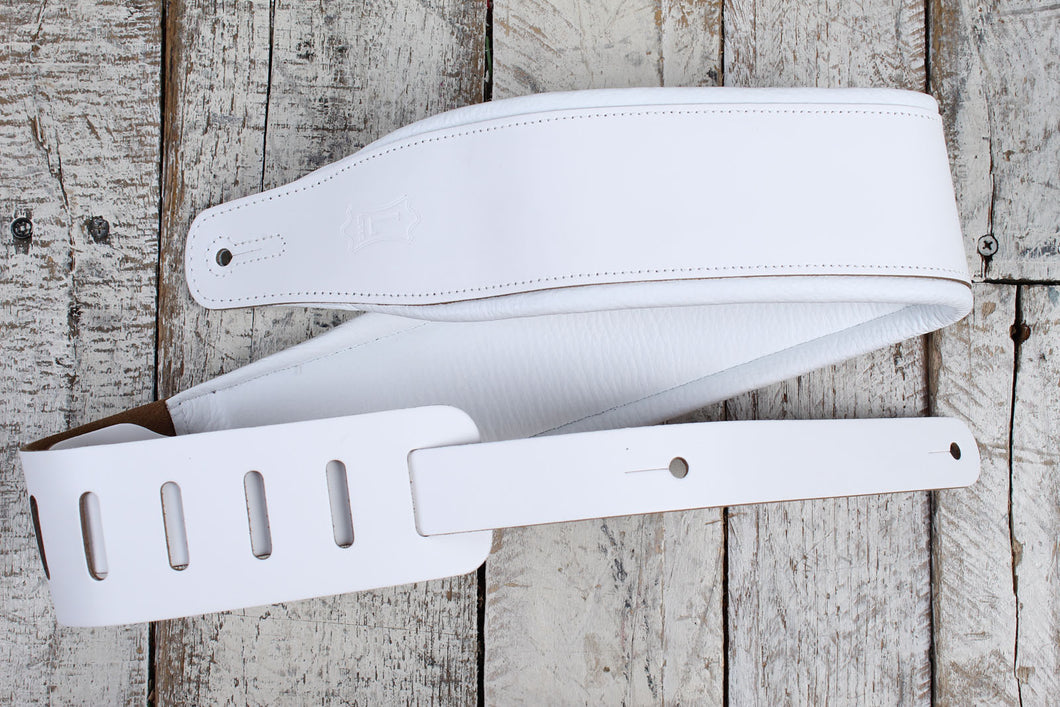 Levy's M26PD-WHT_WHT 3 Inch Wide Top Grain Leather Guitar Straps White