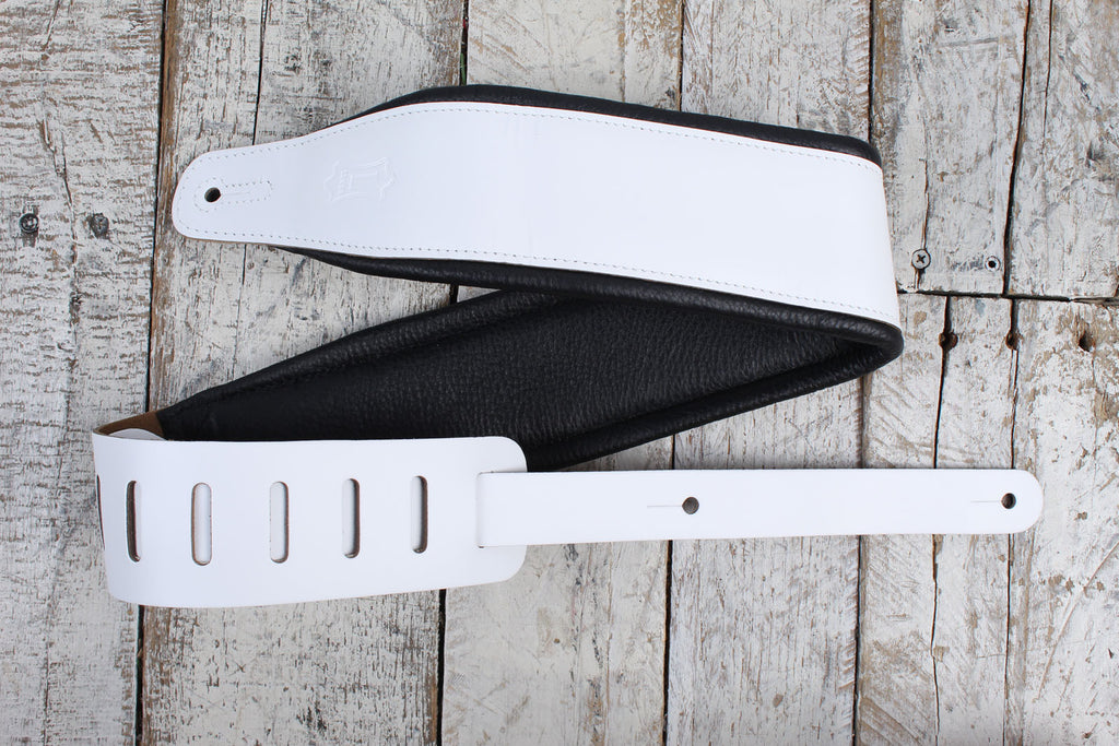 Levy's M26PD-WHT_BLK 3 Inch Wide Top Grain Leather Guitar Straps Panda