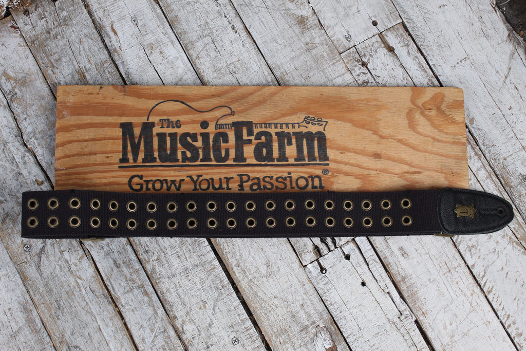Levy's MC8TWEY Distressed Tear Wear Black Cotton Guitar or Bass Strap with Brass Eyelet