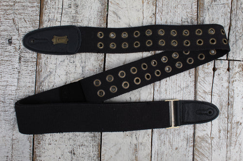 Levy's MC8TWEY Distressed Tear Wear Black Cotton Guitar or Bass Strap with Brass Eyelet