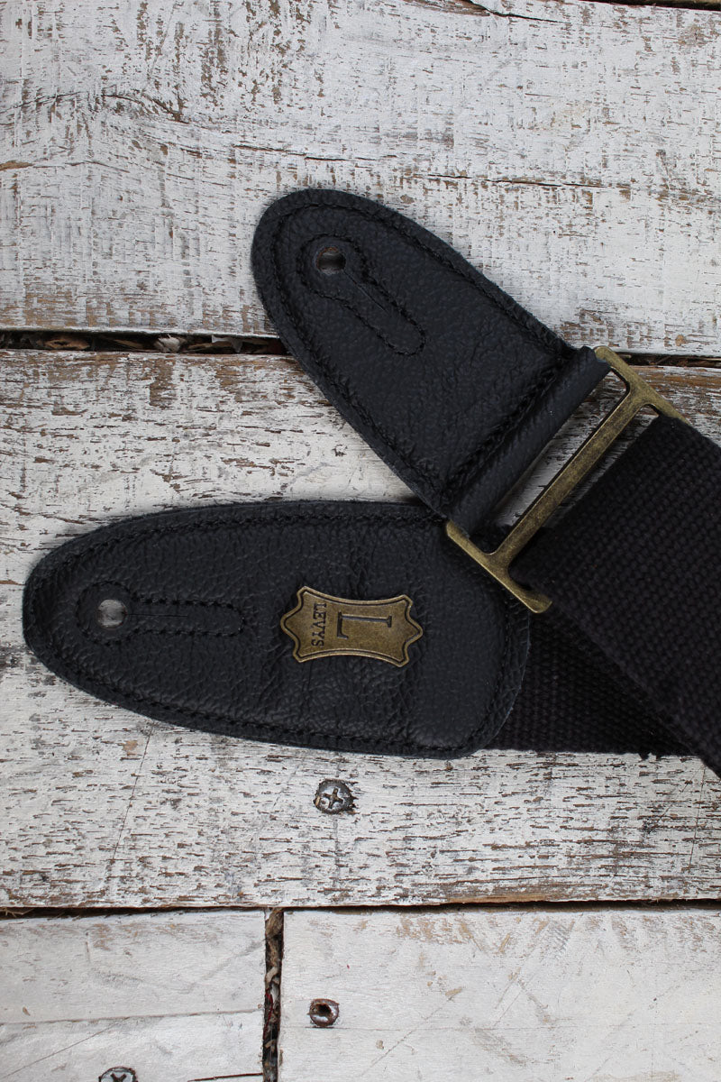 Levy's MC8TWEY Distressed Tear Wear Black Cotton Guitar or Bass Strap with Brass Eyelet