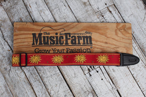 Levy's MPJG-SUN-RED 2 Inch Poly Guitar Strap Jaquard Weave Sun Design Red