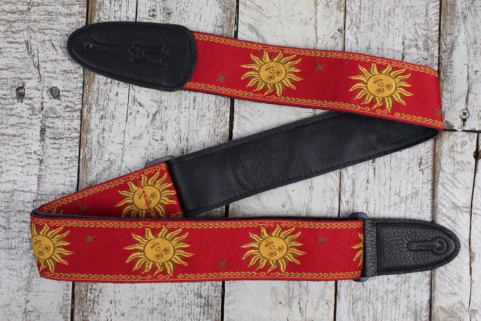 Levy's MPJG-SUN-RED 2 Inch Poly Guitar Strap Jaquard Weave Sun Design Red Main image