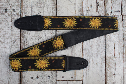 Levy's MPJG-SUN-BLK 2 Inch Poly Guitar Strap Jaquard Weave Sun Design Black