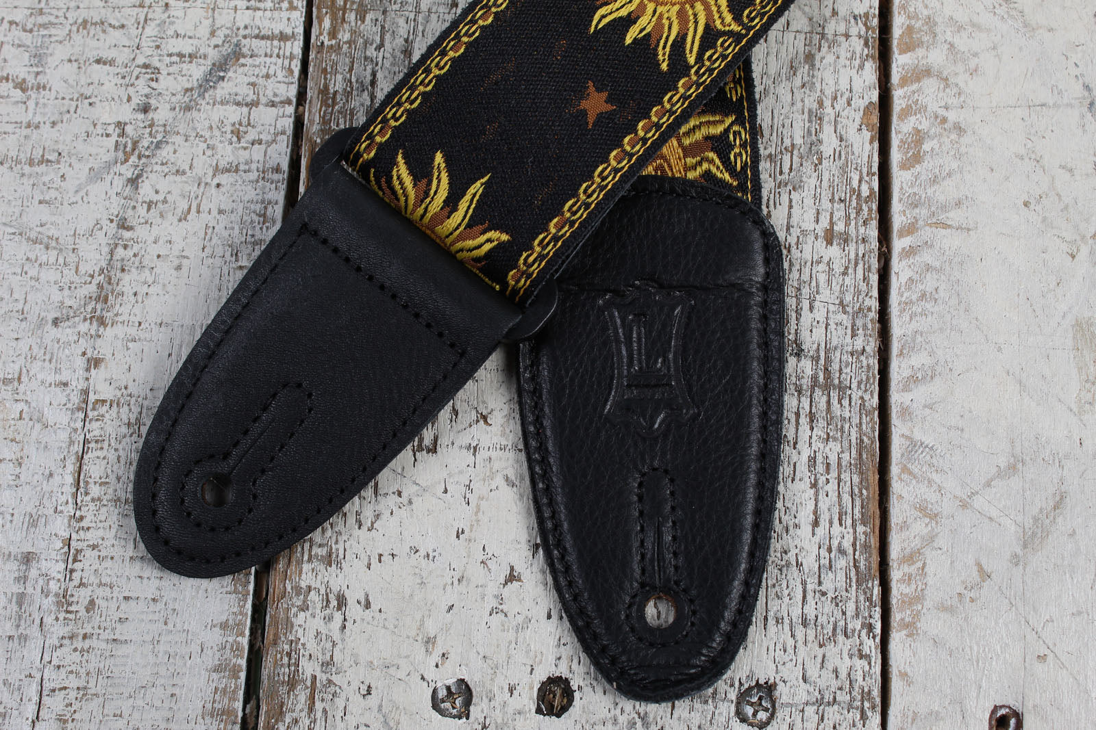Levy's MPJG-SUN-BLK 2 Inch Poly Guitar Strap Jaquard Weave Sun Design Black