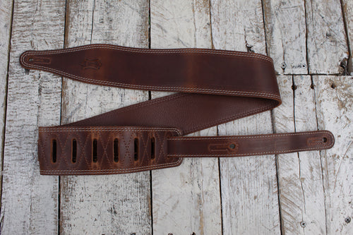 Levy's M17BDS-BRN Butter Double Stitch 2.5 Inch Wide Garment Leather Guitar Strap Brown
